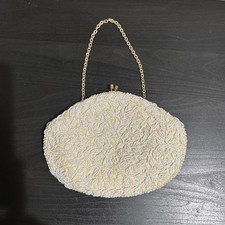 VTG Walborg Richere White Glass Beaded Clutch 1960s Hong Kong Evening/Bridal Bag