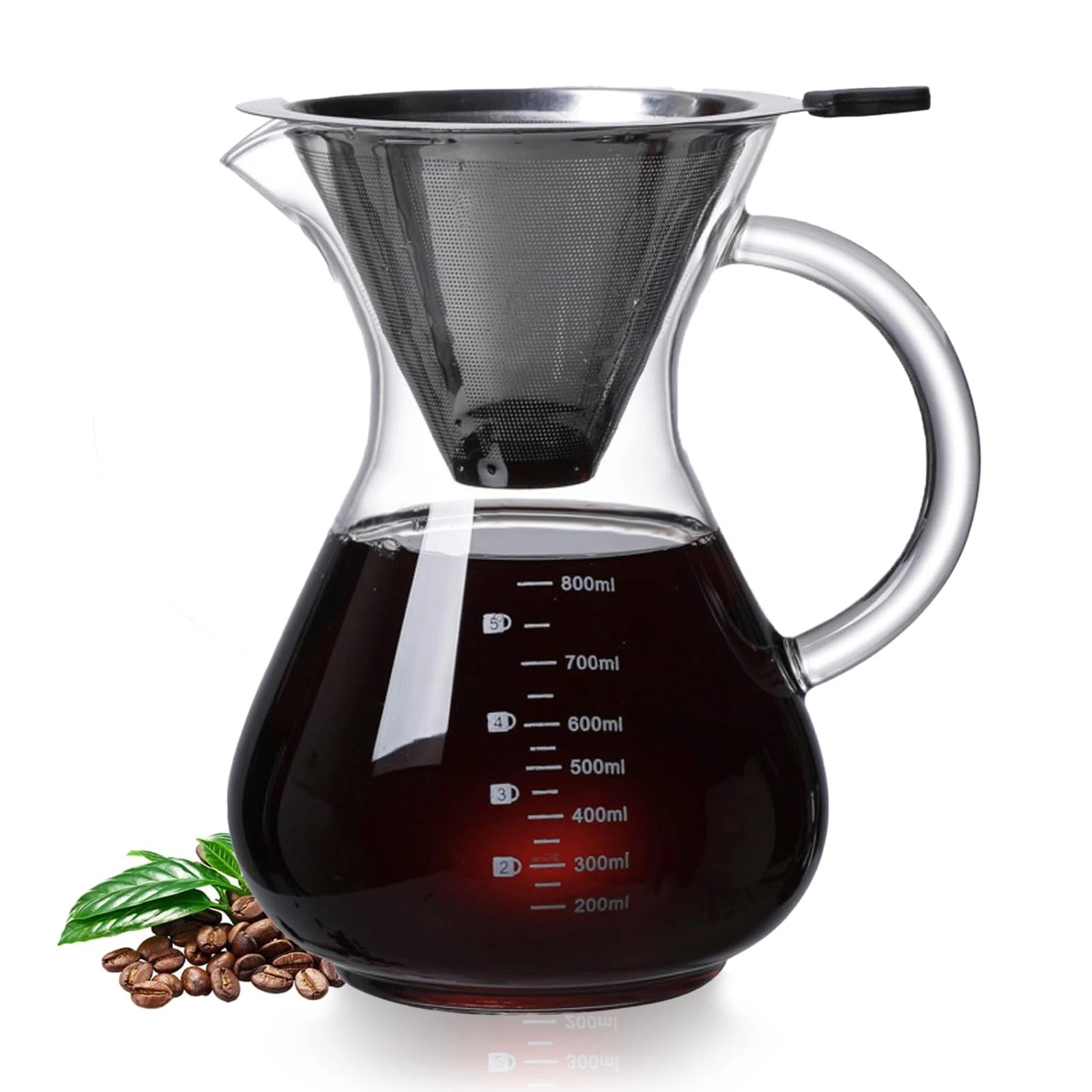 34oz Pour Over Coffee Maker with Stainless Steel Filter, Thickened Heat-Resis...