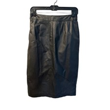 Women  s Pelle Cuir Vintage Black Genuine Leather Pencil Skirt. Size 10
