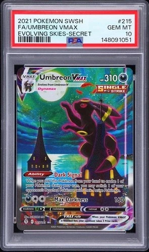 POKEMON UMBREON VMAX 2021 SWORD &amp; SHIELD EVOLVING SKIES #215 SECRET FA PSA 10