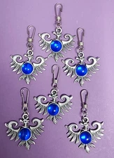 6 Jacket Zipper Pulls Biker Motorcycle Charms Pheonix Blue "Stone" Bird Keychain