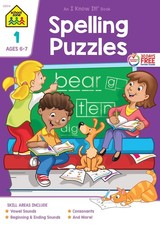 School Zone - Spelling Puzzles Workbook - 32 Pages, Ages 6 to 8, 1st Grade, ...