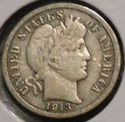 Silver Dime - Barber - 1913 (Sharper grade.  Scratch under ear.  Tarnished rev.)