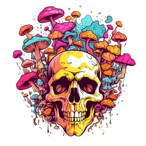 Psychedelic Magic Mushroom Skull Groovy Trippy Self Adhesive Vinyl Sticker