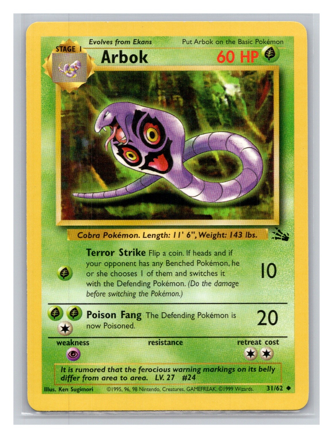 Pokémon TCG Arbok 31/62 Fossil Unlimited LP