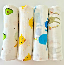 Newborn Baby Muslin Swaddle Breathable Cotton Blanket 4Pack Multicolor 43x43 in