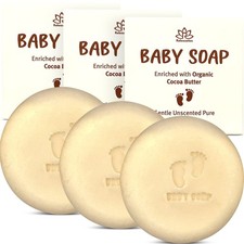 Organic Unscented Baby Soap Bar - Coconut, Olive Oil, Cocoa Butter - Sensitive S