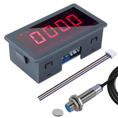 ICSTATION 4 Digital Red LED Tachometer RPM Speed Meter AC 110V-230V Digital Moto