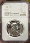 1958 50C Proof Silver Franklin Half Dollar NGC Graded PF 66 White Case