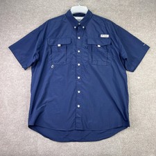 Columbia Men's L Navy PFG Bahama II Fishing Shirt Nylon Mesh Vented UPF
