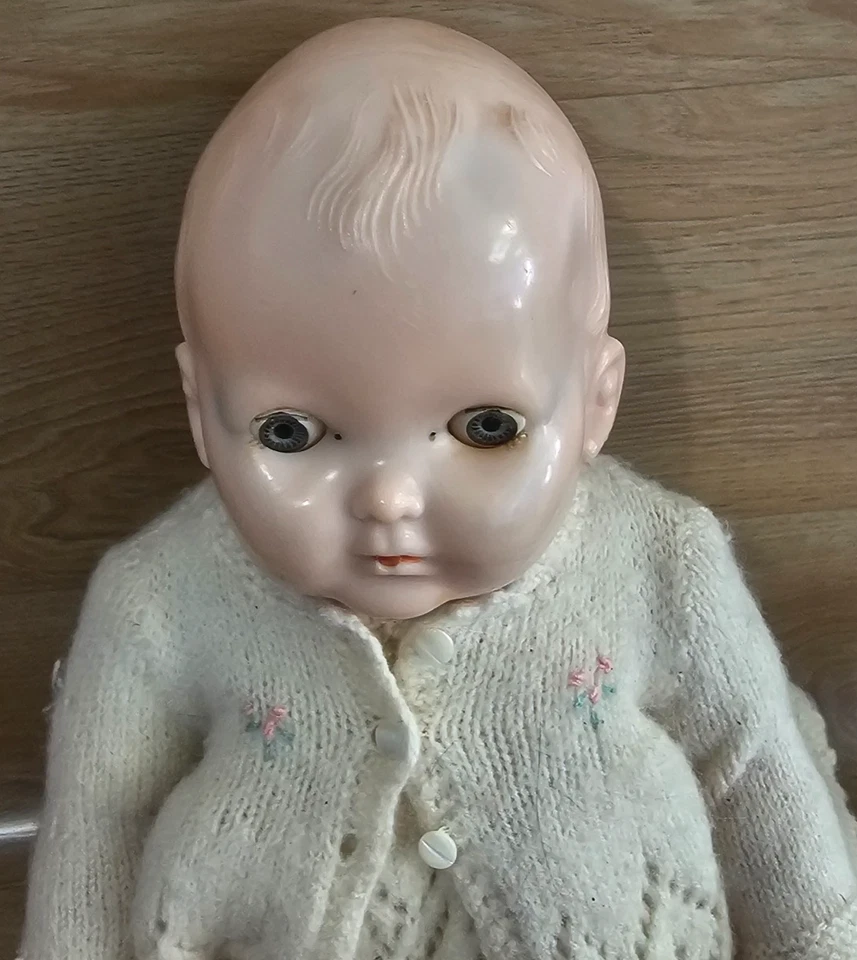 Vintage Antique Baby Doll Blinking Eyes Molded Hair Soft Body Posable - Image 2 of 4