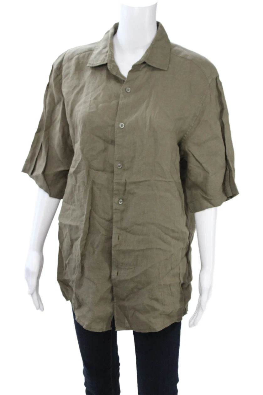 Zara Mens Short Sleeve Linen Button Up Shirt Green Point Collar Size L
Opens in a new window or tab