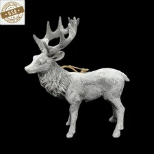 Large Elegant Silver w/ Glitter Reindeer Christmas Ornament Holiday Rustic Decor