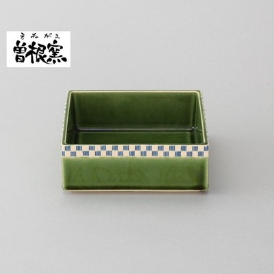 Japanische handgefertigte Seto Ware Oribe Ichimatsu Muster quadratische Schüs...