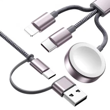 Multi Fast Charging Cable for Apple Watch,iPhone, 3 in 2 USB C Cable Cord, 4FT