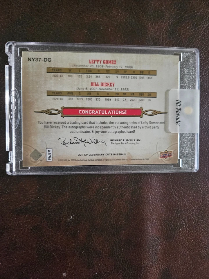 SP Legendary Dual Cut Signatures Lefty Gomez/Bill Dickey 2011 02/10 Foto 2 de 2