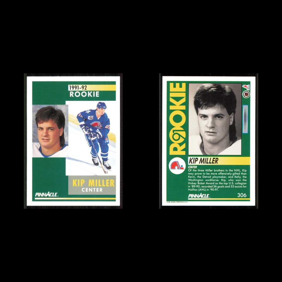 Kip Miller Rookie #306 1991 Pinnacle Quebec Nordiques Hockey Card NHL NM - Image 3 of 3