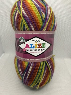 Alize Superwash 100 Yarn 75 Wool 25 Polyamide 3.53oz 459yards Multi Colored