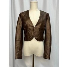 Nwt! Ecru Women's Jacket Brown Bronze Metallic Long Sleeve Leather Small