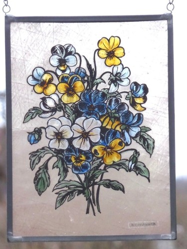 Bleiverglasung Fensterbild Bernhardt Glasmalerei "Strauß mit Stiefmütterchen"    - Bild 3 von 8