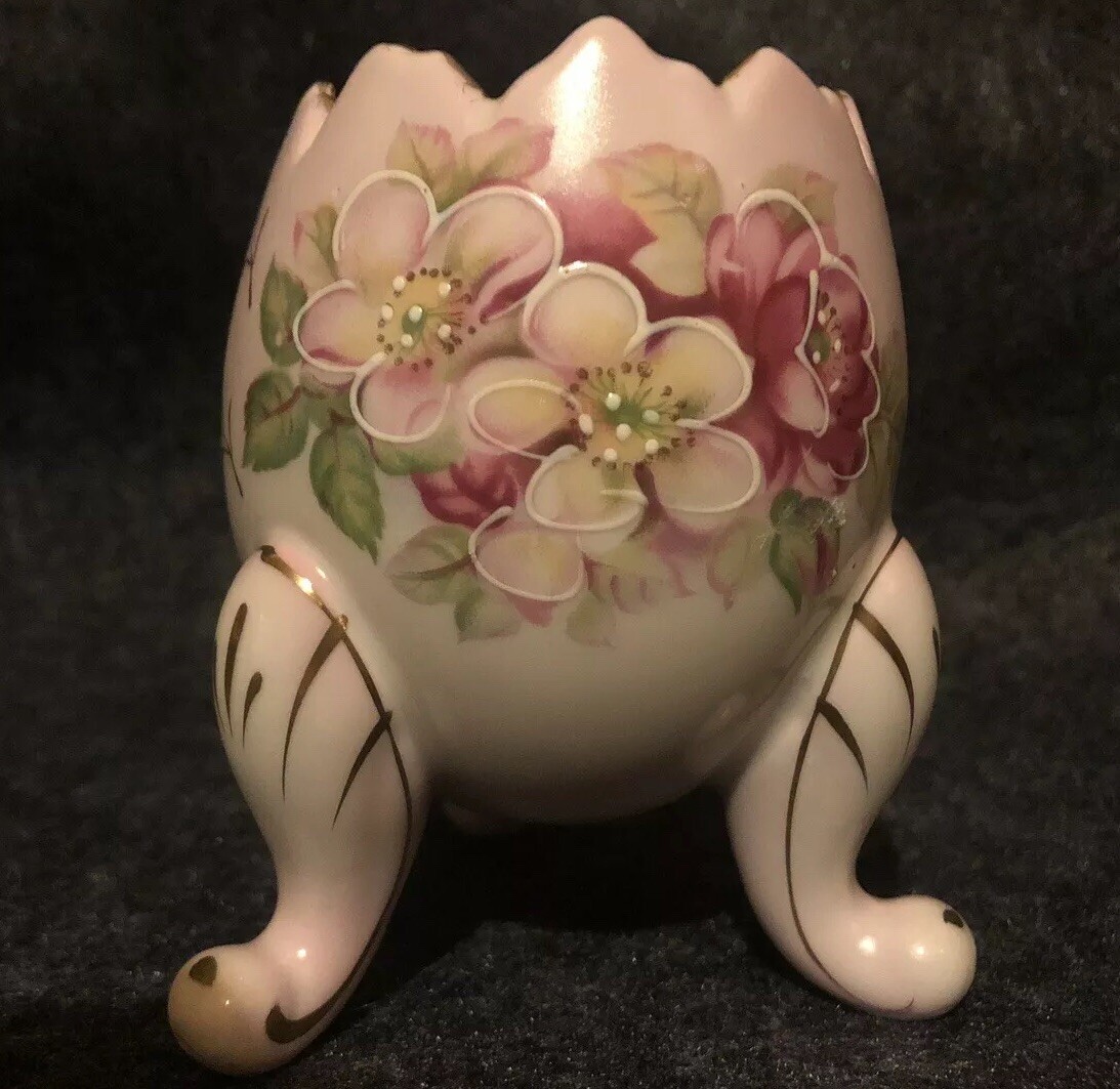 小物 arinco Inarco Vintage 1961 Porcelain Egg Mini Planter Pink Flower 3