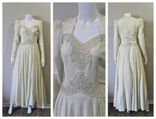VTG 30s 40s Art Deco Hollywood Glamour Bridal Wedding Gown Dress Puff Shoulder