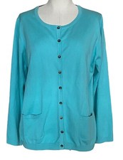 Boden Favorite Cardigan Sweater Button Front Long Sleeves Crew Neck US 14 Blue