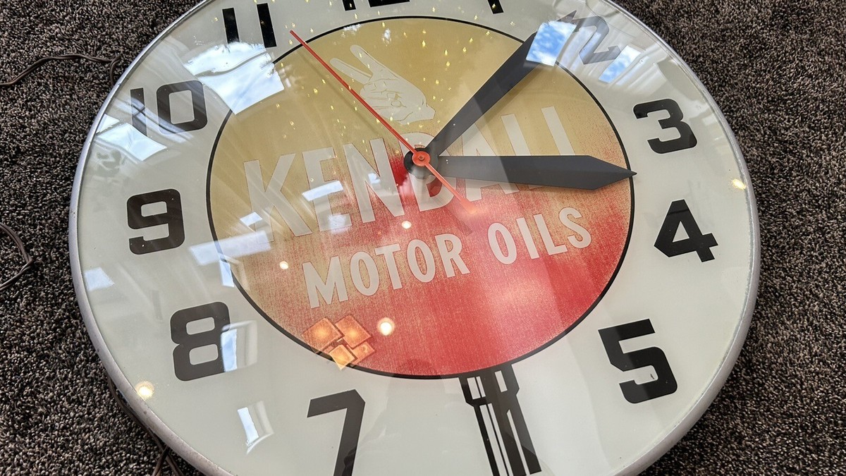 Vintage Original Kendall Motor Oil 18” Pam Lighted Clock Working