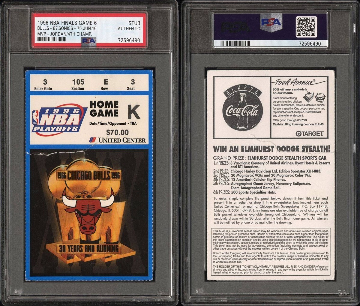 MICHAEL JORDAN TITLE #4 TICKET STUB 1996 NBA FINALS GAME 6 BULLS