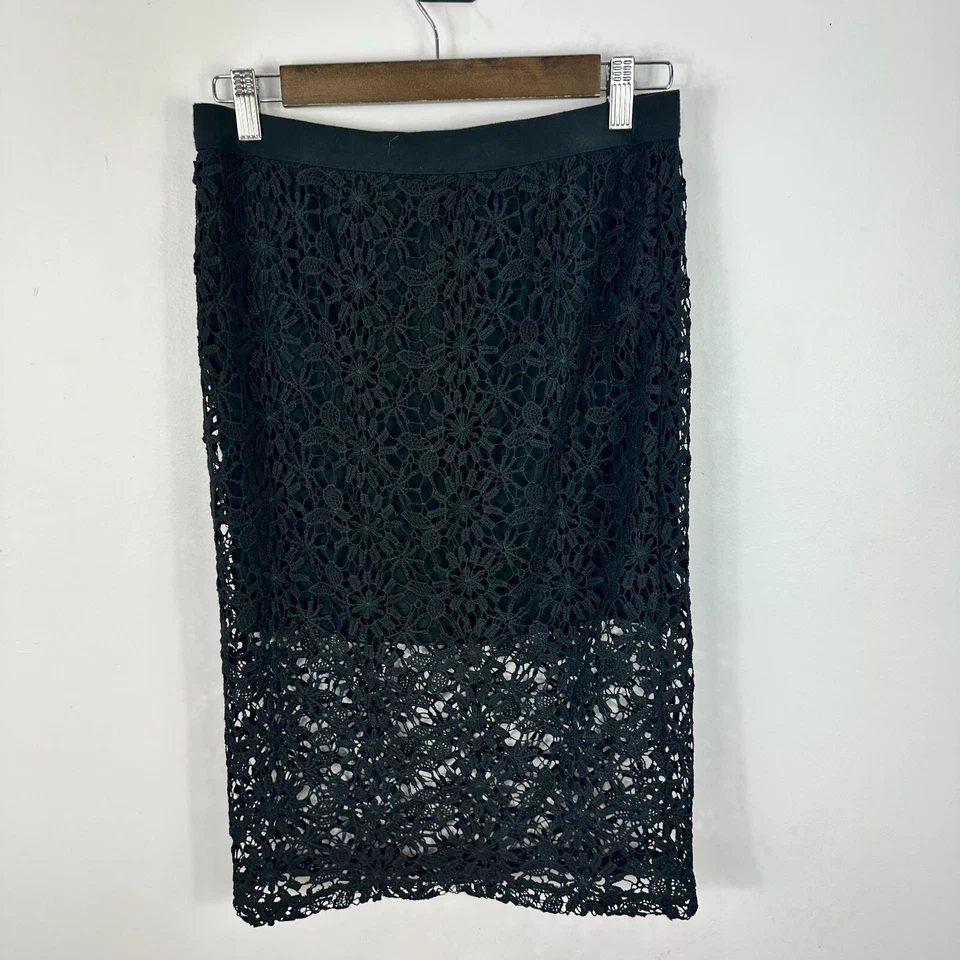 Falda Jessica Simpson Mujer M Negra Floral Crochet Encaje Romántica Elegante Boho Foto 2 de 4