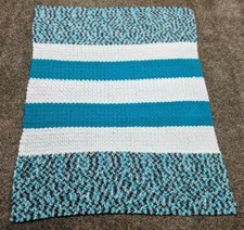 Artisan Crochet New Baby Blanket - Blue and White Stripped 