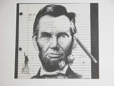 Abraham Lincoln Pencil Drawing Vtg 80s Los Angeles Times R. Milholland Op Ed Art