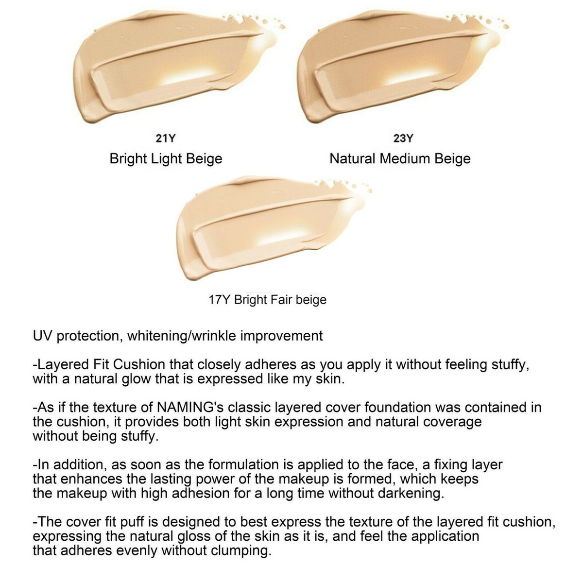 NAMING. Layered Fit Cushion SPF50+ PA+++ 0.42oz / 12g 4 colors K