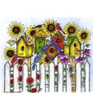Bird House Birds Fall Sunflowers Wood Mounted Rubber Stamp NORTHWOODS P11333 New