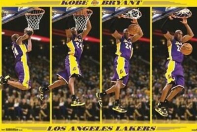 LA Lakers Kobe Bryant NBA Poster Dunk In Motion 36 in x 24 in