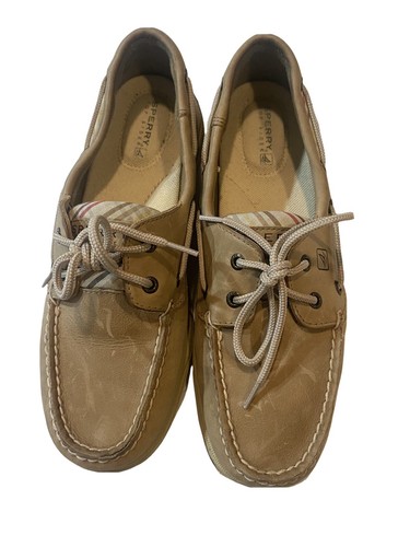 Womens Sz 7.5 Tan Leather Boat Shoes 