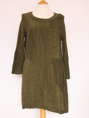 Grizas Linen Silk Olive Crushed Look Dress Size S UK
