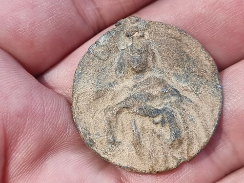 Post Medieval Mary holding Jesus lead pendant. Please read description. L90x