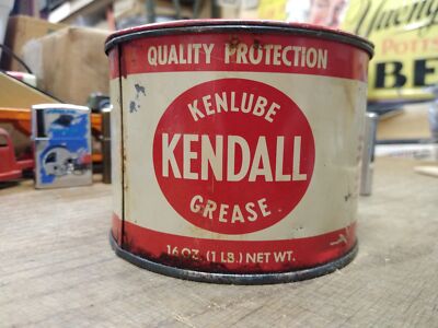 Vtg Kendall Kenlube Grease Can 16 Ounce Bradford Pa. Red White