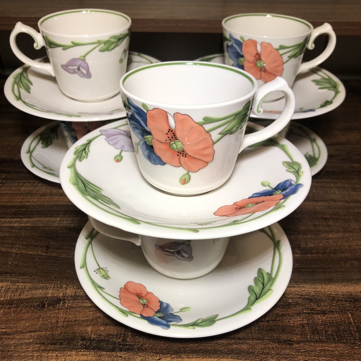 Villeroy & Boch Amapola Coffee Tea Cup & Saucer Floral Embossed