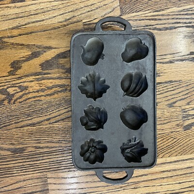 John Wright Vintage Cast Iron Muffin Baking Mold Vegetable Fruit Shaped