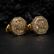 Mens 14K Yellow Gold Plated Iced Cz Octagonal...