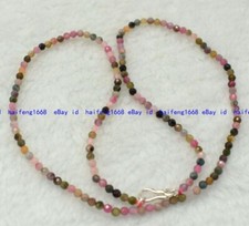 Facettiert 3mm Natürliche Mehrfarbig Turmalin Rund Edelstein Perlen Halskette