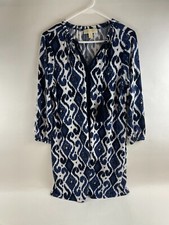 Michael Kors Dress Women's Size Small Blue White Above Knee Tasseled Drawstring