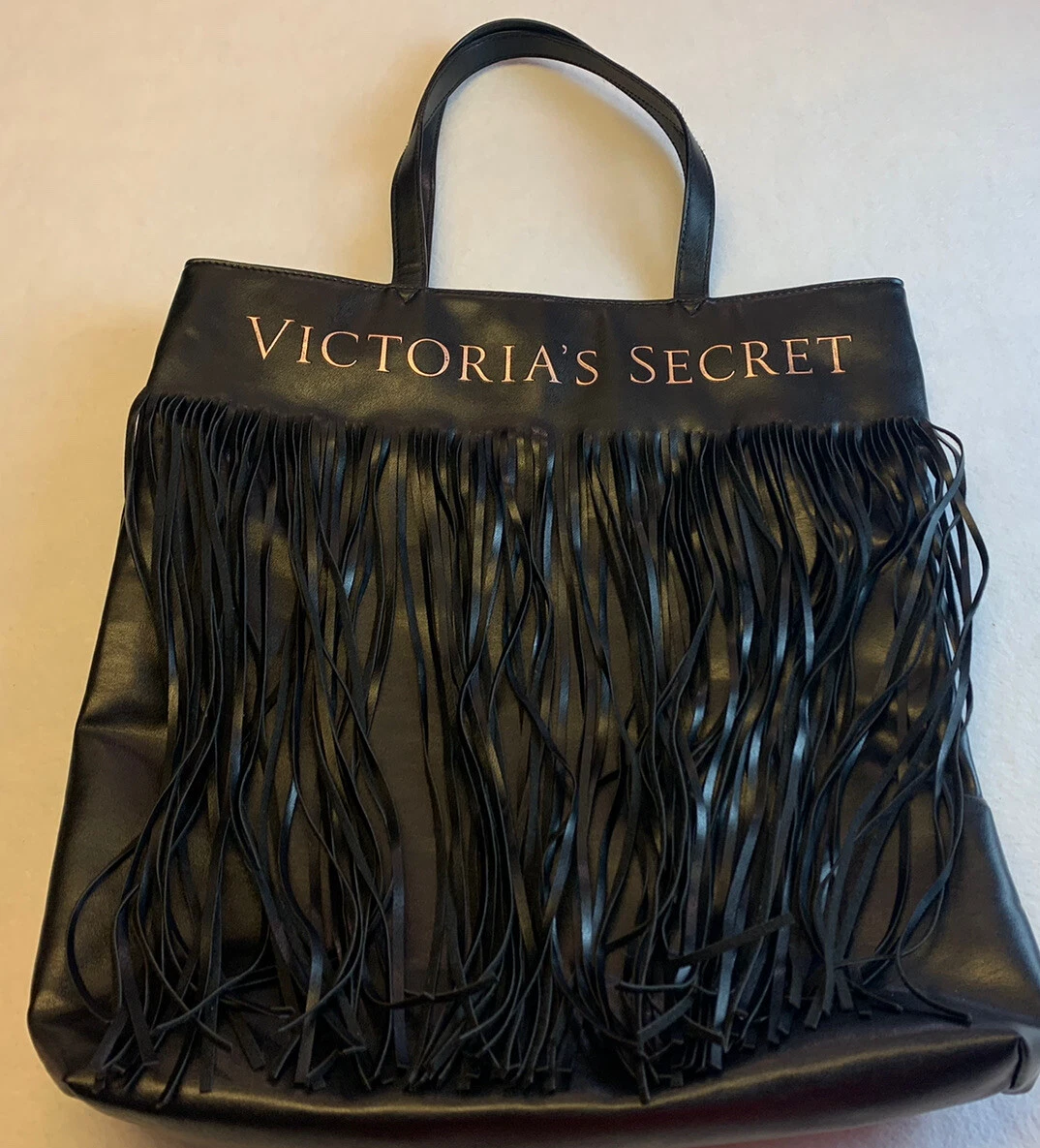 NEW Victoria Secret Flirty Fringe Large Tote Bag Purse Pink Logo Black