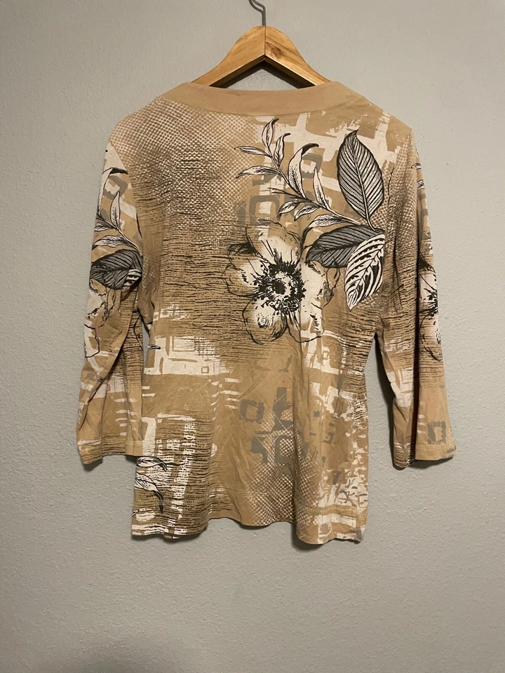 Top de mujer talla grande marrón floral estrás manga 3/4 bosque hada grunge Y2K Foto 4 de 4