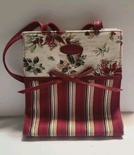 Longaberger Christmas Tote Lunch Bag Purse Poinsettia Holly Stripe magnetic clos