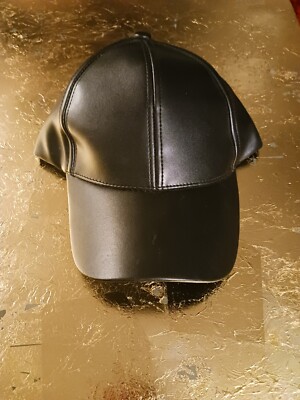 Black Vegan Leather Baseball Cap Unbranded Snapback CLEAN