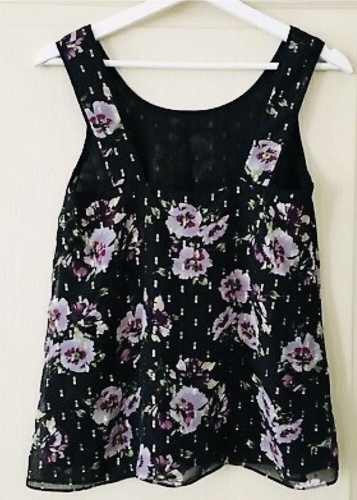 €50• MASSIMO DUTTI •Black Floral Silk Mix Vest Top Sz S . BNWT image 10