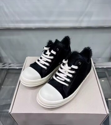 Size 12 Rick Owens Porterville Fur  Low Top Sneaker Black